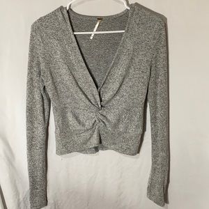 Free People Gray Long Sleeve Front Twist Top